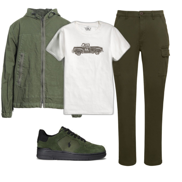 Outfit uomo - Casual. Stile Casual per Tutti i giorni. Abbinamento con giacche, t-shirt, sneakers, pantaloni cargo.