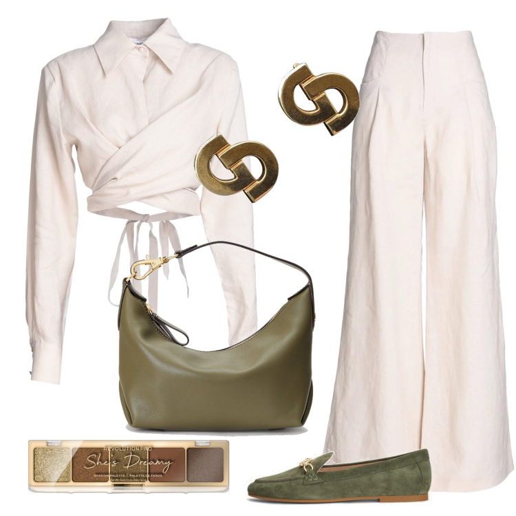 Outfit donna - Lugana wine mood. Stile Casual chic per Ufficio. Abbinamento con camicie, pantaloni, orecchini, ombretti, mocassini, borse a spalla.