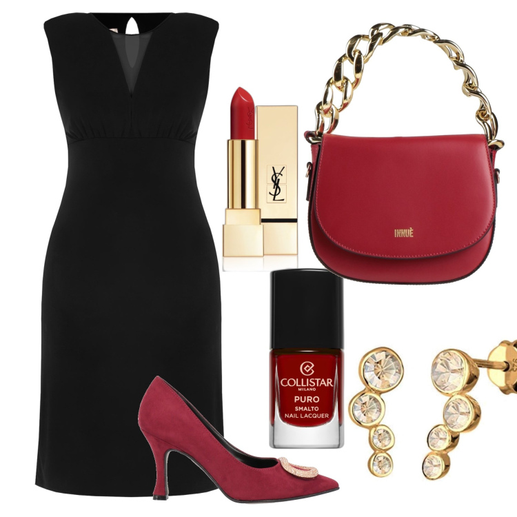 Outfit donna - elegance at any time. Stile Chic per Ufficio. Abbinamento con borse a mano, décolleté, smalti, rossetti, vestiti midi/longuette, orecchini.