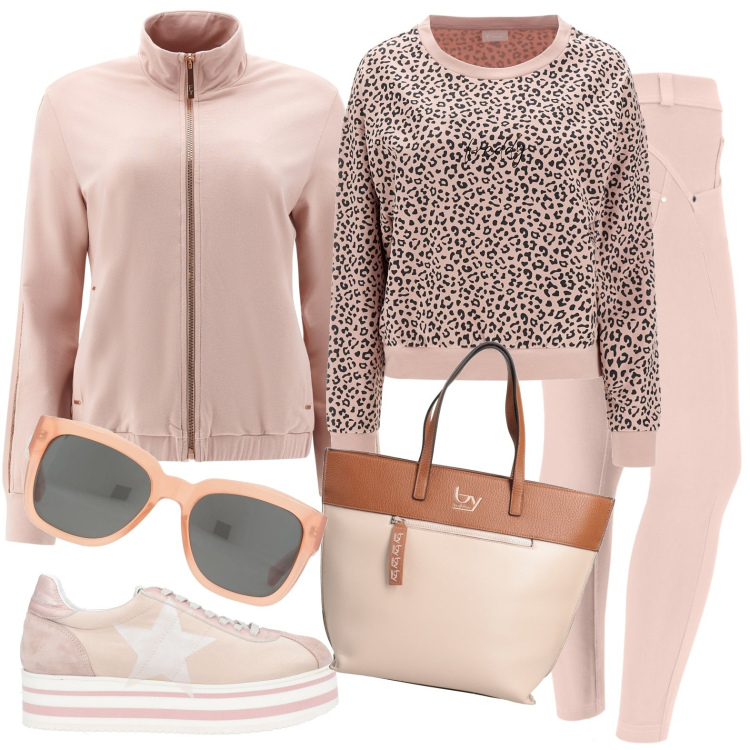 Outfit donna - Tempo libero. Stile Casual per Tutti i giorni. Abbinamento con sneakers, borse a mano, occhiali da sole, pantaloni skinny, felpe, felpe.