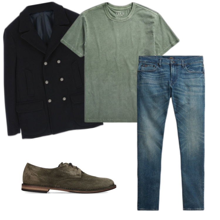Outfit uomo - Total look #1714786. Stile Casual per Tutti i giorni. Abbinamento con cappotti, t-shirt, jeans, scarpe stringate.