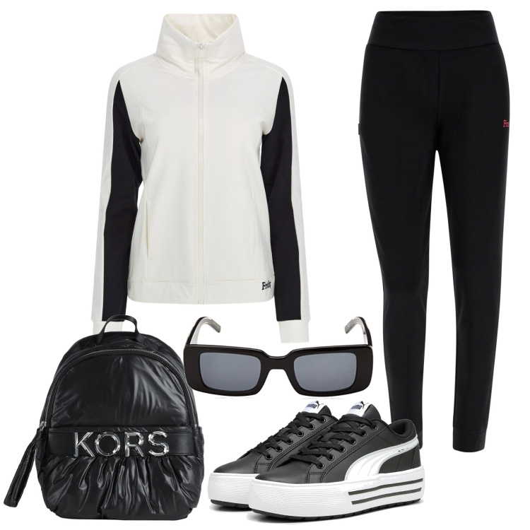 Outfit donna - La tuta Freddy. Stile Casual per Tutti i giorni. Abbinamento con zaini, tute, sneakers, occhiali da sole.