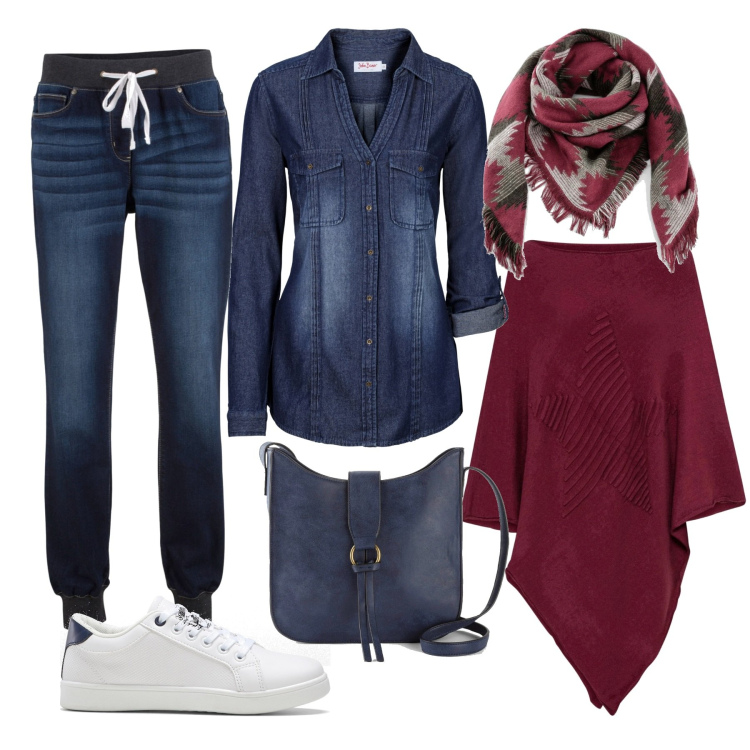 Outfit donna - Total look #1715218. Stile Casual per Tutti i giorni. Abbinamento con jeans boyfriend, camicie, cappotti, sneakers, foulard, borse a tracolla.