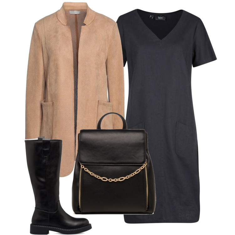 Outfit donna - Curvy. Stile Basic per Tutti i giorni. Abbinamento con cappotti, vestiti corti, stivali, zaini.