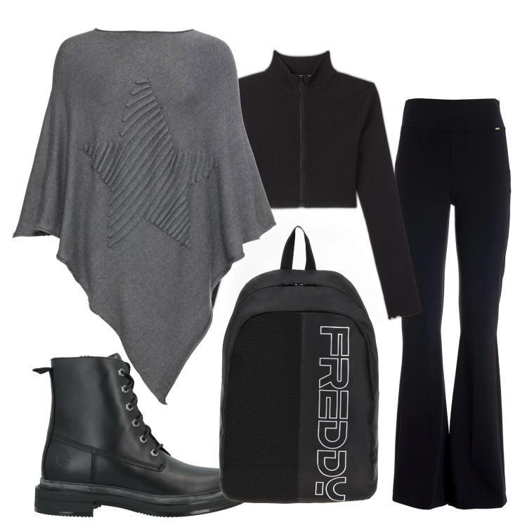 Outfit donna - Total look #1715492. Stile Trendy per Tutti i giorni. Abbinamento con cappotti, stivaletti, t-shirt, pantaloni, zaini.