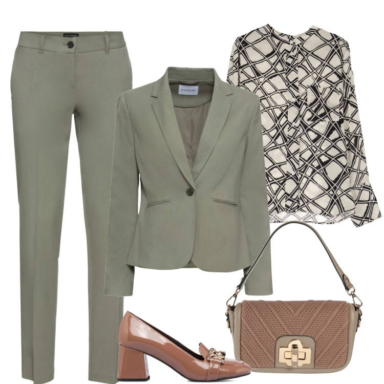 Outfit donna - In ufficio. Stile Chic per Ufficio. Abbinamento con blazer, pantaloni, borse a mano, camicie, décolleté.