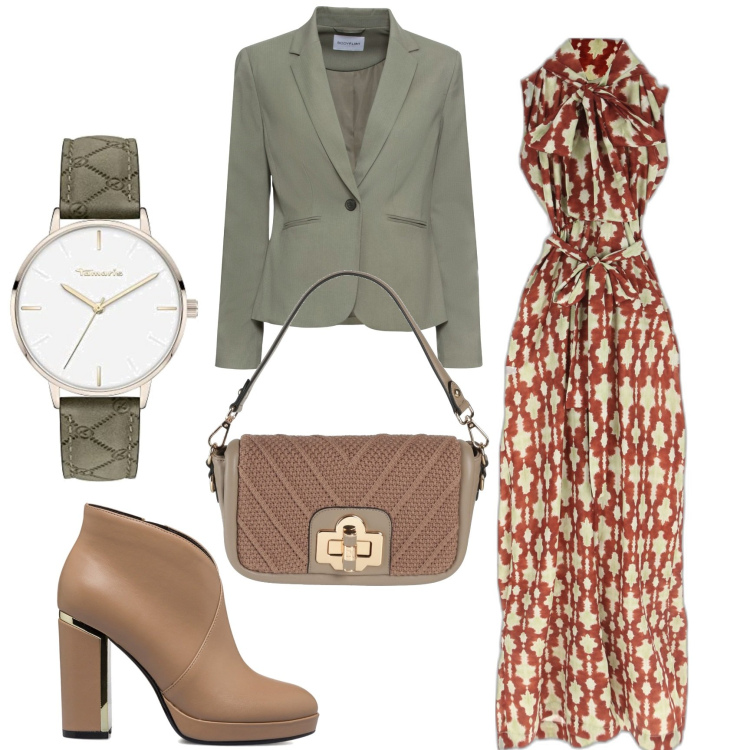 Outfit donna - Il vestito estivo con il blazer. Stile Chic per Ufficio. Abbinamento con blazer, borse a mano, tute, stivaletti, orologi.