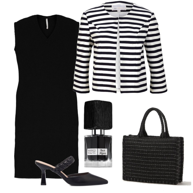 Outfit donna - La borsa. Stile Basic per Serata fuori. Abbinamento con blazer, profumi, shopping bag, vestiti corti, décolleté.