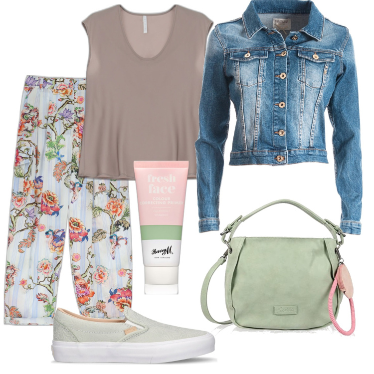 Outfit donna - Total look #1715612. Stile Urban per Tutti i giorni. Abbinamento con primer, blazer, canottiere, pantaloni capri, ciondoli, sneakers.