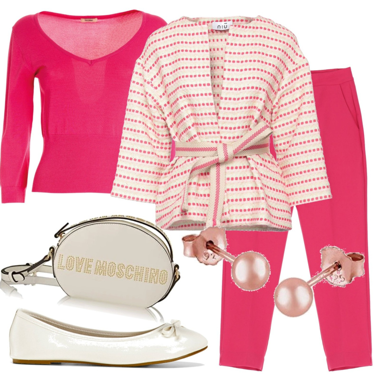 Outfit donna - Total look #1715714. Stile Casual per Tutti i giorni. Abbinamento con ballerine, blazer, maglieria, pantaloni capri, orecchini, borse a spalla.