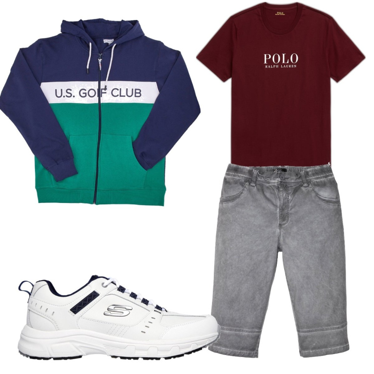 Outfit uomo - Total look #1715720. Stile Casual per Tutti i giorni. Abbinamento con bermuda, t-shirt, felpe con cappuccio, sneakers.