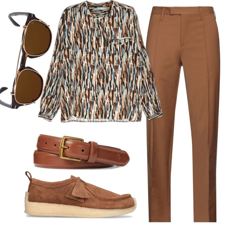 Outfit uomo - Total look #1715961. Stile Trendy per Ufficio. Abbinamento con pantaloni, camicie, cinture, scarpe stringate, occhiali da sole.