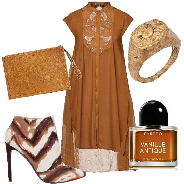 Outfit donna - Il tronchetto d\'effetto. Stile Trendy per Serata fuori. Abbinamento con vestiti midi/longuette, stivaletti, anelli, profumi, clutch.