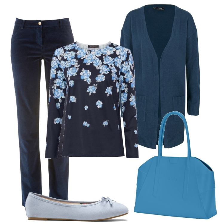 Outfit donna - La borsa perfetta. Stile Basic per Ufficio. Abbinamento con pantaloni, maglieria, cardigans, ballerine, borse a spalla.