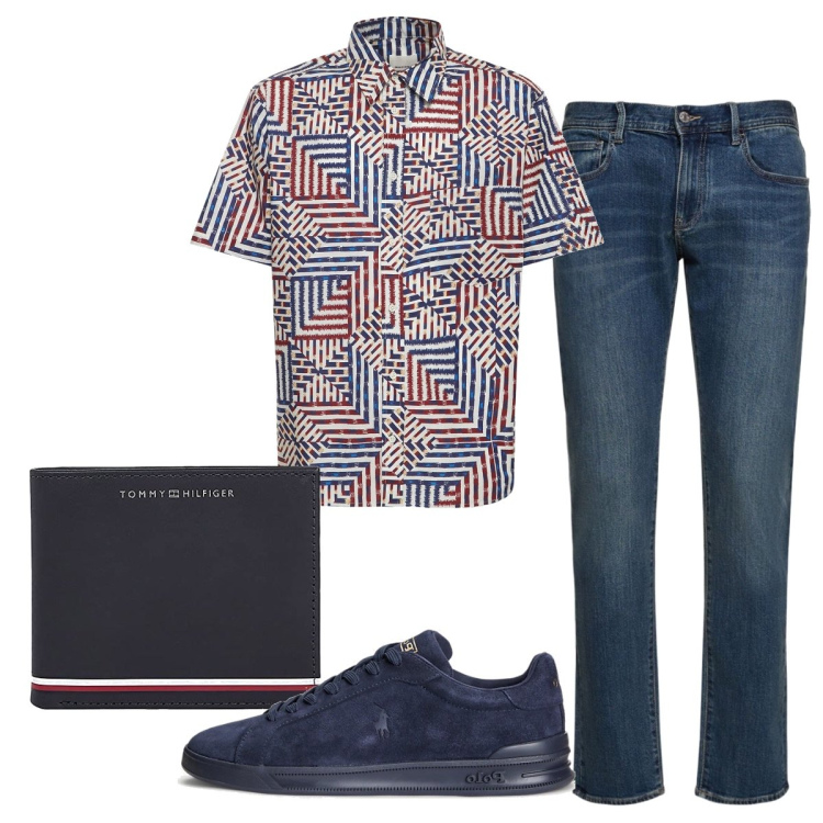 Outfit uomo - Total look #1716102. Stile Trendy per Tutti i giorni. Abbinamento con sneakers, jeans slim fit, camicie, portafogli.