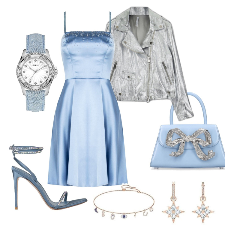 Outfit donna - Total look #1716119. Stile Chic per Serata fuori. look ideale per Tall. Abbinamento con sandali in pelle, vestiti, giacche, orologio, borse a mano, orecchini.