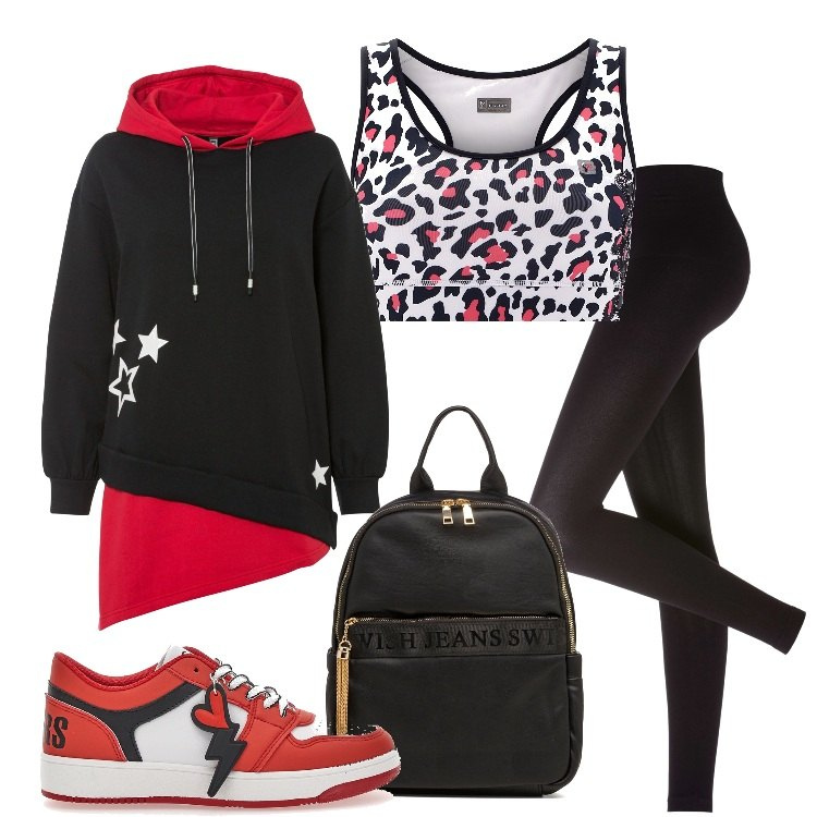 Outfit donna - In palestra? Con stile!. Stile Casual per Sport. Abbinamento con leggings, felpe con cappuccio, reggiseni, zaini, sneakers.