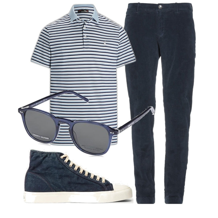 Outfit uomo - Total look #1716183. Stile Casual per Ufficio. Abbinamento con pantaloni, sneakers, polo, occhiali da sole.