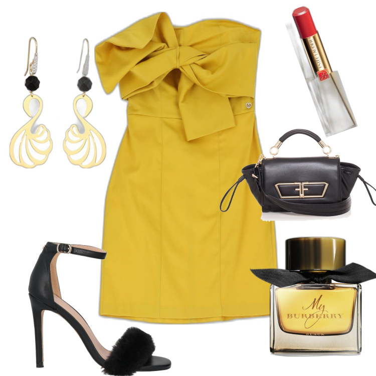 Outfit donna - Date night in NYC. Stile Chic per Serata fuori. Abbinamento con sandali col tacco, profumi, rossetti, vestiti corti, borse a spalla, orecchini.