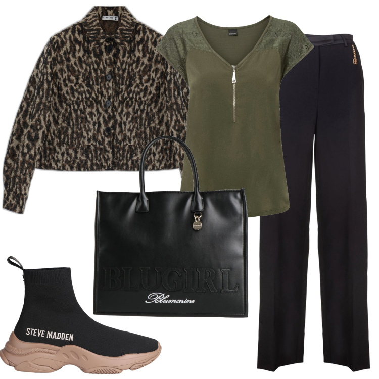 Outfit donna - La maglietta con la zip. Stile Casual per Ufficio. Abbinamento con t-shirt, sneakers, borse a mano, cappotti, pantaloni a palazzo.