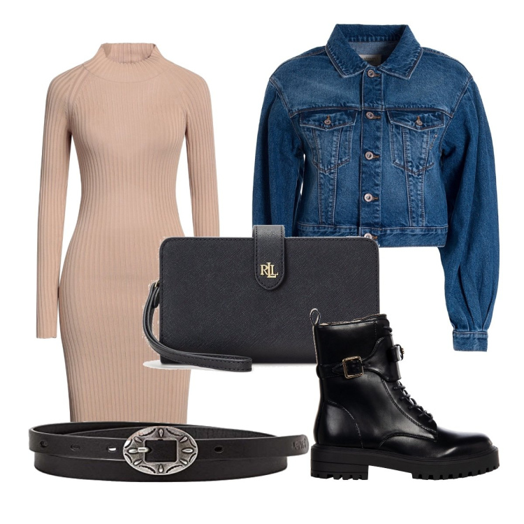 Outfit donna - Total look #1716362. Stile Urban per Tutti i giorni. Abbinamento con vestiti corti, anfibi, giacche, pochette, cinture.
