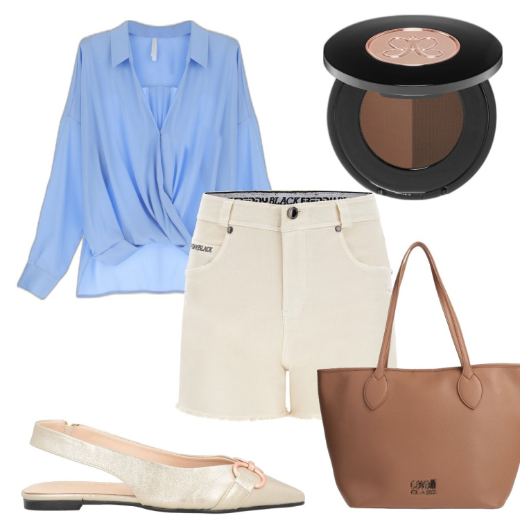 Outfit donna - Total look #1716437. Stile Trendy per Tutti i giorni. Abbinamento con ballerine, borse a spalla, ciprie, camicie, shorts.