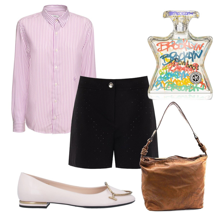 Outfit donna - Total look #1716438. Stile Trendy per Tutti i giorni. Abbinamento con ballerine, borse a spalla, profumi, shorts, camicie.