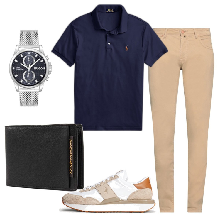 Outfit uomo - Total look #1716443. Stile Casual per Tutti i giorni. Abbinamento con pantaloni, polo, sneakers, portafogli, orologi analogici.