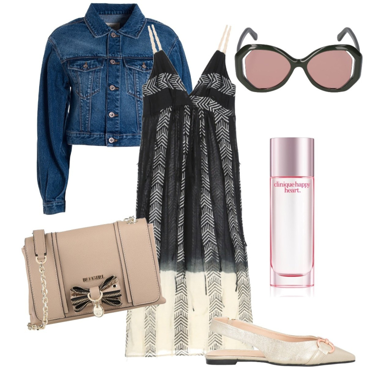 Outfit donna - L’abito a settembre. Stile Casual chic per Tutti i giorni. Abbinamento con borse a tracolla, ballerine, profumi, giacche, vestiti lunghi, occhiali da sole.