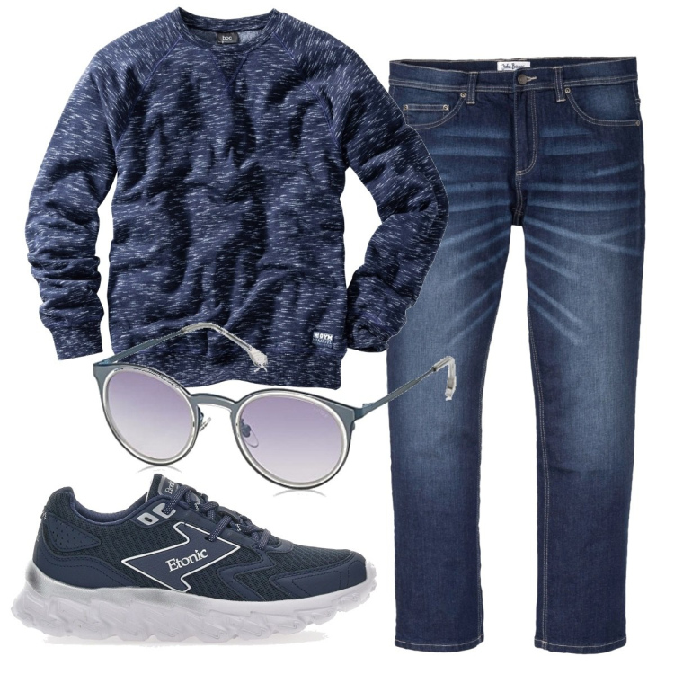 Outfit uomo - Total look #1716702. Stile Casual per Tutti i giorni. Abbinamento con jeans dritti, felpe, occhiali da sole, sneakers.