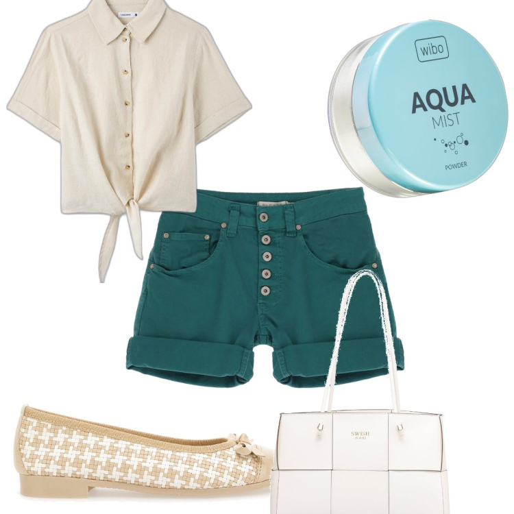 Outfit donna - Total look #1716709. Stile Trendy per Tutti i giorni. Abbinamento con ciprie, camicie a manica corta, shorts, borse a spalla, ballerine.