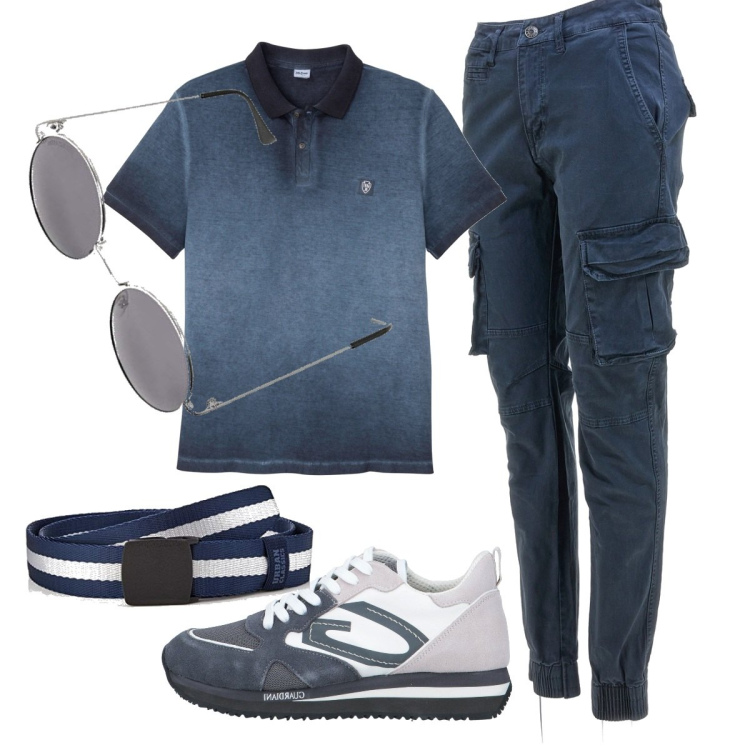 Outfit uomo - Total look #1716733. Stile Casual per Tutti i giorni. Abbinamento con polo, sneakers, occhiali da sole, cinture, pantaloni cargo.