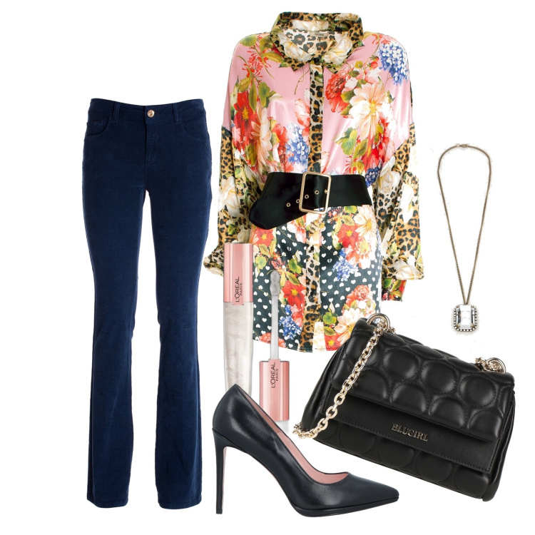 Outfit donna - Ghost outfitter - settembre. Stile Trendy per Tutti i giorni. Abbinamento con décolleté, borse a tracolla, gloss, pantaloni, camicie, collane.