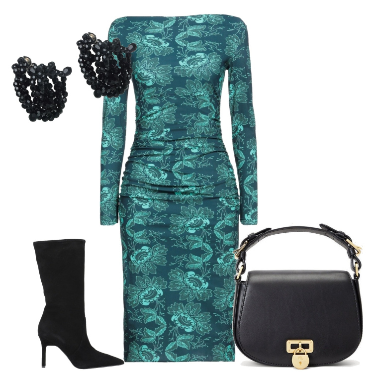Outfit donna - Una serata davvero importante. Stile Chic per Serata fuori. Abbinamento con vestiti midi/longuette, stivali, orecchini, borse a tracolla.