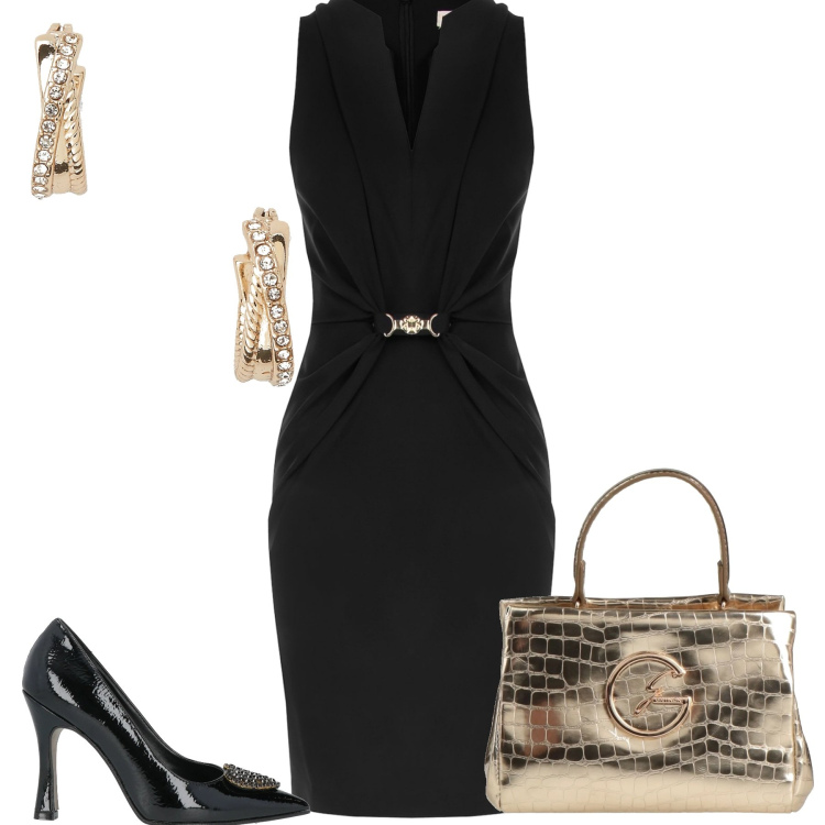 Outfit donna - Una serata davvero importante. Stile Chic per Serata fuori. Abbinamento con borse a mano, décolleté, vestiti midi/longuette, orecchini.