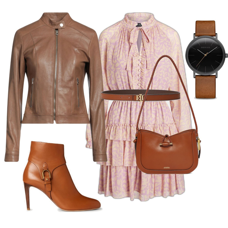 Outfit donna - Total look #1717087. Stile Casual chic per Serata fuori. Abbinamento con giacche, cinture, vestiti, stivaletti, borse a spalla, orologi.