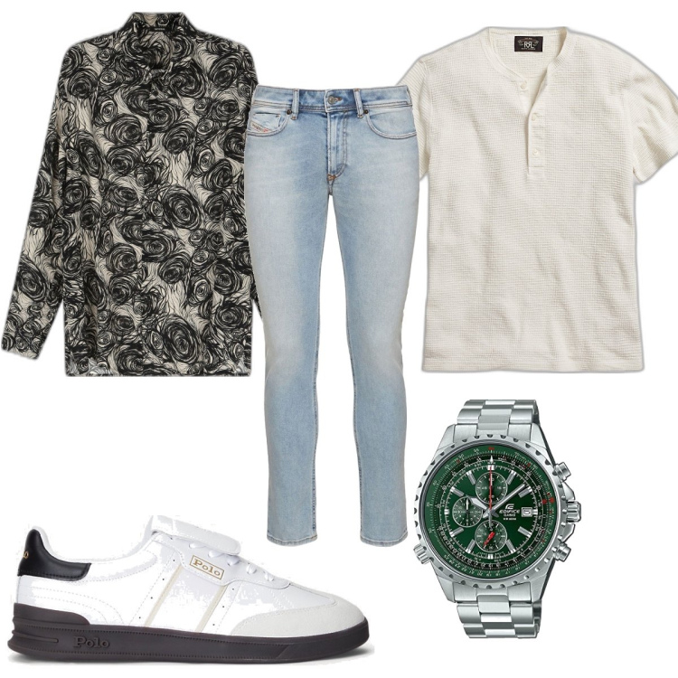 Outfit uomo - Total look #1717243. Stile Casual per Tutti i giorni. Abbinamento con camicie, t-shirt, sneakers, jeans, orologi.