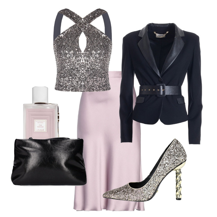 Outfit donna - Matrimonio. Stile Glamour per Cerimonia. Abbinamento con gonne longuette, décolleté, profumi, top, blazer, clutch.