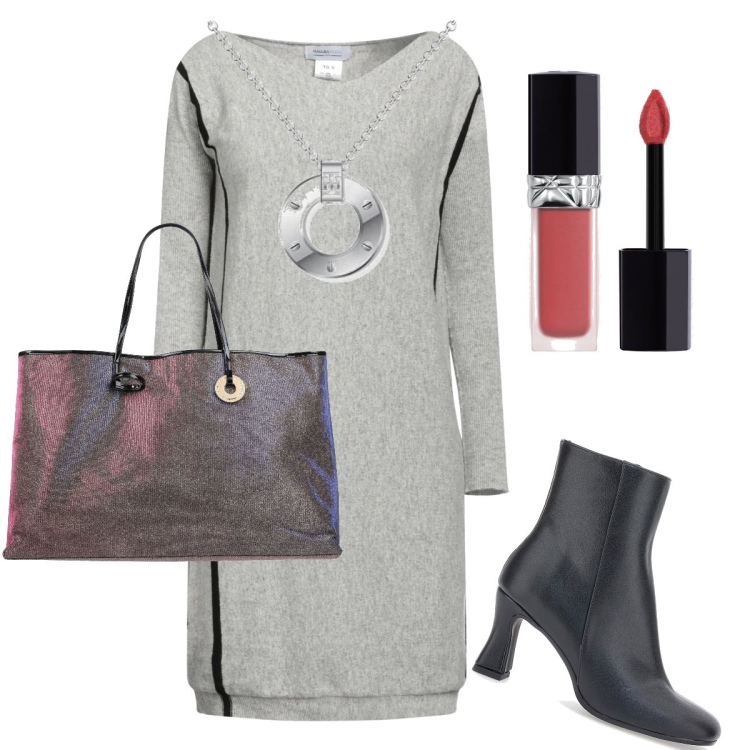 Outfit donna - La borsa cangiante. Stile Bon Ton per Ufficio. Abbinamento con vestiti corti, borse a spalla, rossetti, ciondoli, stivaletti.