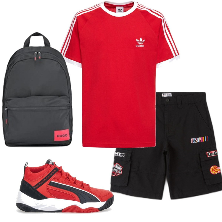 Outfit uomo - Total look #1717697. Stile Casual per Sport. Abbinamento con bermuda, sneakers, borse sportive, t-shirt.