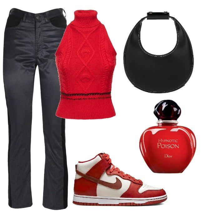 Outfit donna - Total look #1717857. Stile Trendy per Tutti i giorni. Abbinamento con pantaloni, profumi, sneakers, maglieria, borse a mano.