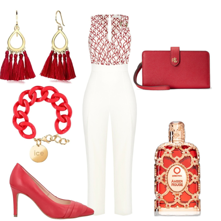 Outfit donna - Perfect outfit. Stile Chic per Tutti i giorni. Abbinamento con décolleté, profumi, tute, pochette, orecchini, braccialetti.