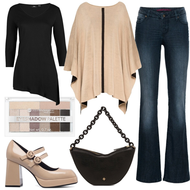 Outfit donna - Shopping con le Amiche. Stile Trendy per Serata fuori. Abbinamento con maglieria, cappotti, jeans bootcut, ombretti, décolleté, borse a mano.