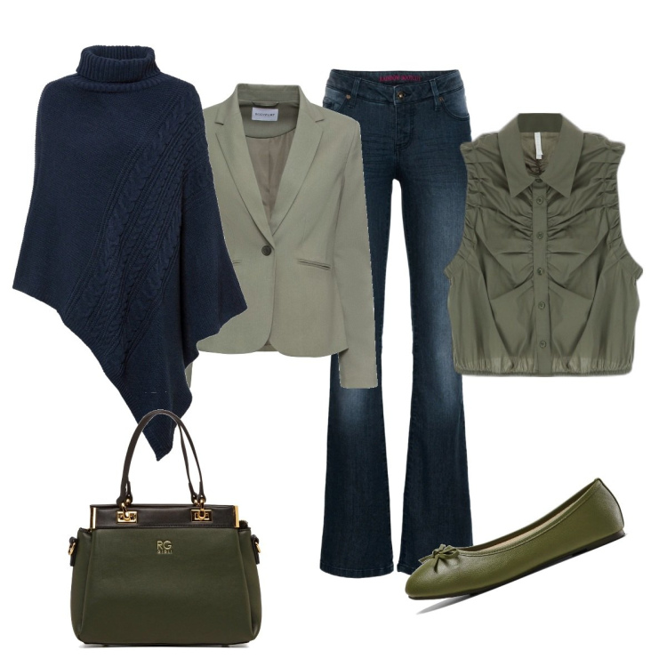Outfit donna - Green and blue. Stile Casual chic per Tutti i giorni. Abbinamento con blazer, ballerine, jeans bootcut, cinture, camicie, borse a spalla.