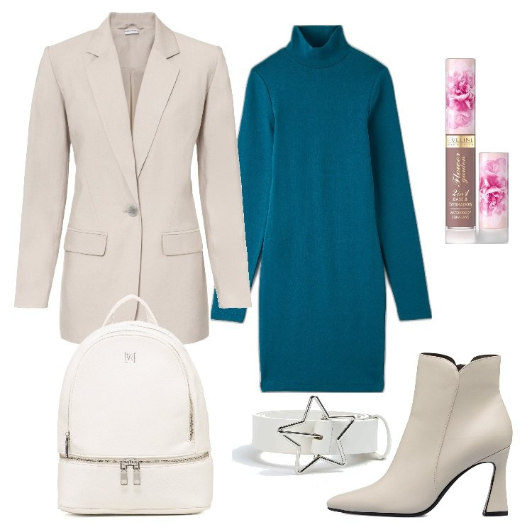 Outfit donna - Total look #1717940. Stile Minimal per Ufficio. Abbinamento con blazer, ombretti, vestiti, cinture, stivaletti, zaini.