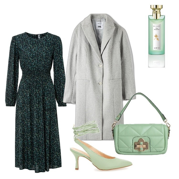 Outfit donna - Profumo di fiori. Stile Trendy per Ufficio. Abbinamento con vestiti midi/longuette, borse a mano, profumi, cappotti, décolleté.