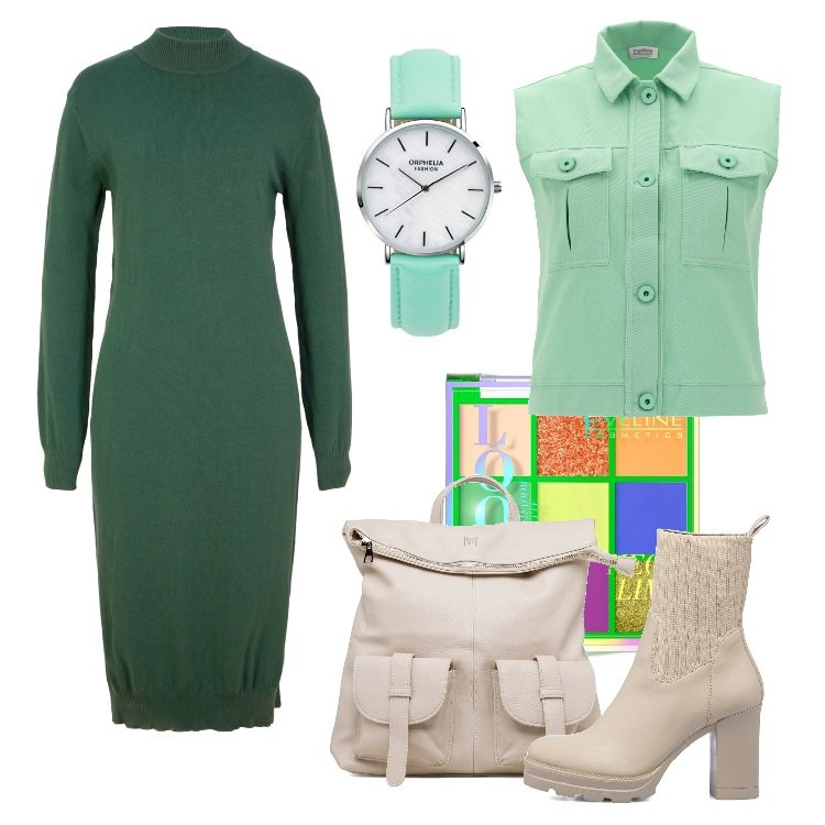 Outfit donna - Neon Lime. Stile Trendy per Tutti i giorni. Abbinamento con vestiti midi/longuette, ombretti, blazer, stivaletti, zaini, orologi analogici.