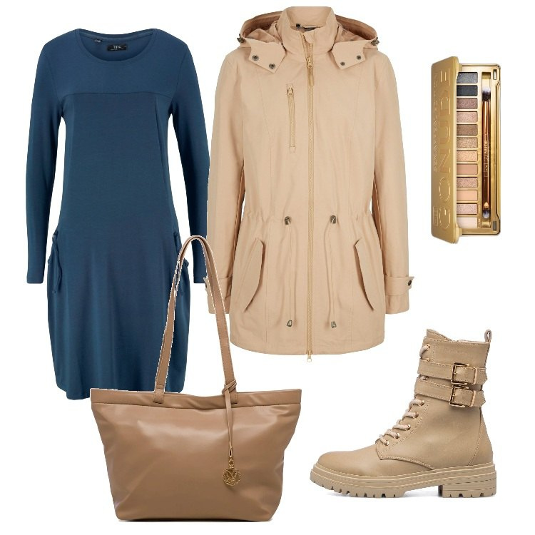 Outfit donna - Total look #1718005. Stile Trendy per Ufficio. Abbinamento con vestiti midi/longuette, parka, ombretti, anfibi, borse a spalla.