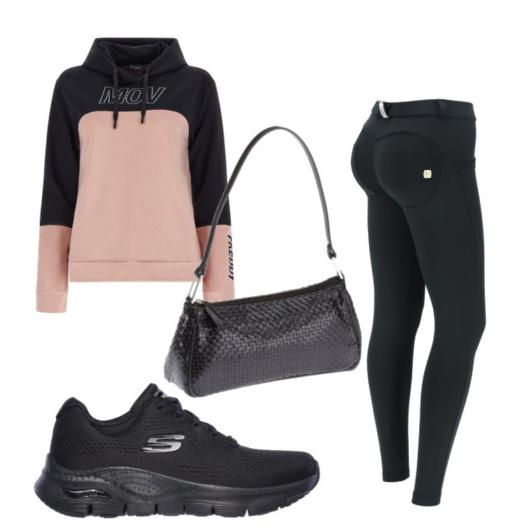 Outfit donna - Total look #1718071. Stile Basic per Sport. Abbinamento con pantaloni skinny, felpe con cappuccio, sneakers, borse sportive.