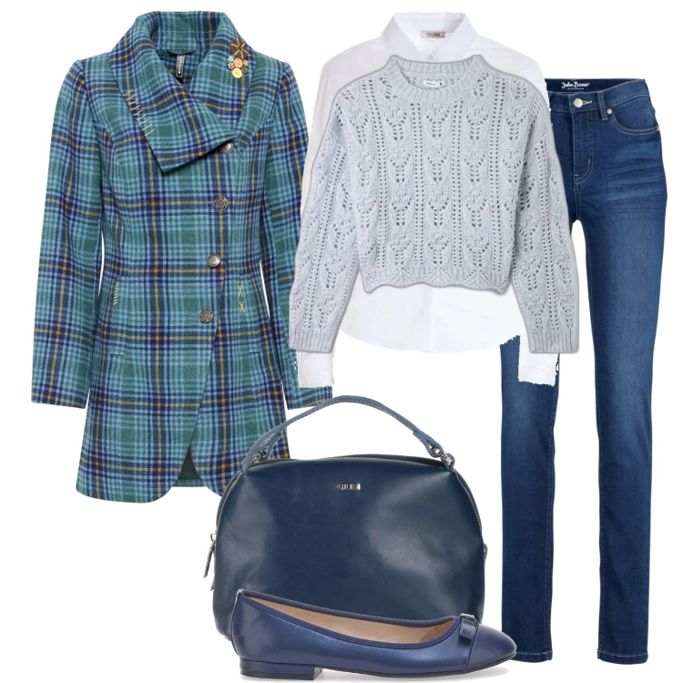 Outfit donna - Il cappottino bon ton a quadri. Stile Bon Ton per Tutti i giorni. Abbinamento con jeans, cappotti, borse a mano, maglieria, camicie, ballerine.